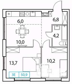 2-к квартира, вторичка, 51м2, 9/17 этаж