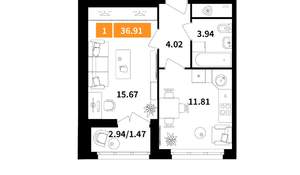 1-к квартира, вторичка, 37м2, 6/6 этаж