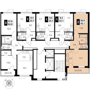 2-к квартира, вторичка, 45м2, 6/16 этаж