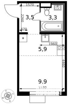 Студия квартира, вторичка, 23м2, 4/17 этаж