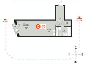 Студия квартира, вторичка, 35м2, 4/8 этаж