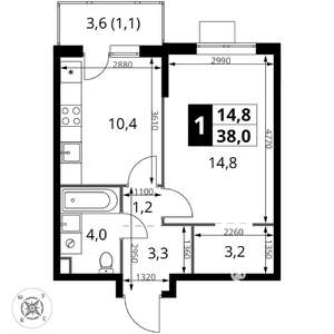 1-к квартира, вторичка, 38м2, 7/17 этаж