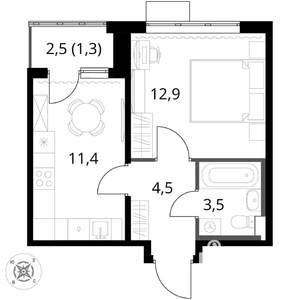1-к квартира, вторичка, 34м2, 11/17 этаж