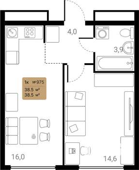 1-к квартира, вторичка, 39м2, 13/28 этаж