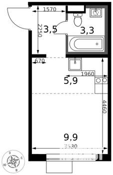 Студия квартира, вторичка, 23м2, 6/17 этаж