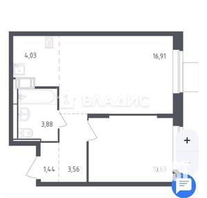 1-к квартира, вторичка, 40м2, 6/12 этаж