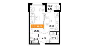 1-к квартира, вторичка, 39м2, 13/17 этаж