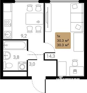 1-к квартира, вторичка, 30м2, 24/28 этаж