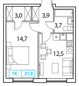 1-к квартира, строящийся дом, 38м2, 12/17 этаж