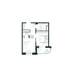 1-к квартира, строящийся дом, 37м2, 2/9 этаж