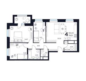 4-к квартира, вторичка, 80м2, 12/15 этаж