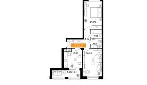 2-к квартира, вторичка, 58м2, 13/17 этаж