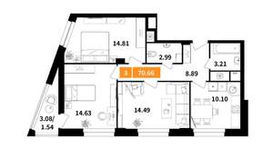 3-к квартира, вторичка, 71м2, 3/17 этаж