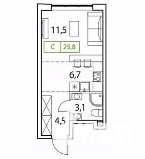 1-к квартира, строящийся дом, 26м2, 16/17 этаж