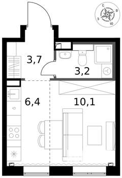 1-к квартира, вторичка, 23м2, 2/17 этаж