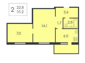 2-к квартира, вторичка, 35м2, 2/5 этаж