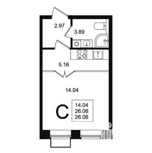 Студия квартира, вторичка, 26м2, 4/5 этаж