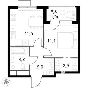 1-к квартира, вторичка, 37м2, 7/8 этаж