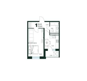 1-к квартира, вторичка, 36м2, 7/9 этаж