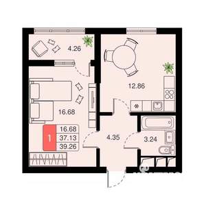 1-к квартира, вторичка, 39м2, 20/20 этаж