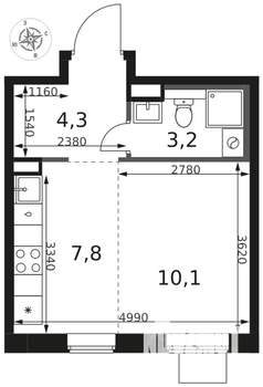 1-к квартира, вторичка, 25м2, 3/8 этаж
