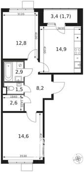 2-к квартира, вторичка, 59м2, 7/17 этаж