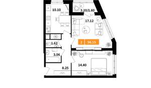 2-к квартира, вторичка, 56м2, 13/17 этаж