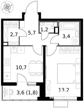 1-к квартира, вторичка, 39м2, 6/17 этаж