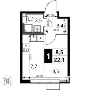 Студия квартира, вторичка, 22м2, 13/17 этаж