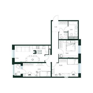 3-к квартира, вторичка, 80м2, 5/9 этаж
