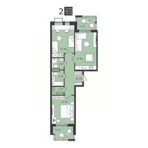 2-к квартира, строящийся дом, 74м2, 2/5 этаж