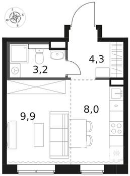 1-к квартира, вторичка, 25м2, 2/8 этаж
