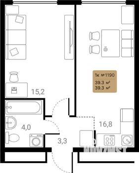 1-к квартира, вторичка, 39м2, 9/28 этаж